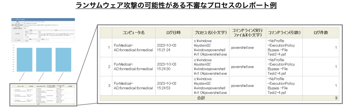 ランサムウェアの可能性があるプロセスのレポート例